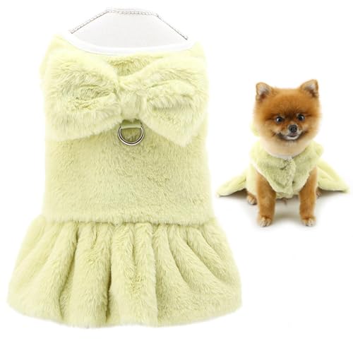 Plüsch-Fleece-Hundekleid für kleine Hunde, solider Haustierrock mit D-Ring und Schleife, Thermo-Weste für Winter, Herbst, Welpen, warm, gemütlich, Chihuahua, Yorkie, Grün, Größe S Plüsch-Fleece-Hundekleid für kleine Hunde, solider Haustierrock mit D-Ring und Schleife, Thermo-Weste für Winter, Herbst, Welpen, warm, gemütlich, Chihuahua, Yorkie, Grün, Größe S von LAIBUY
