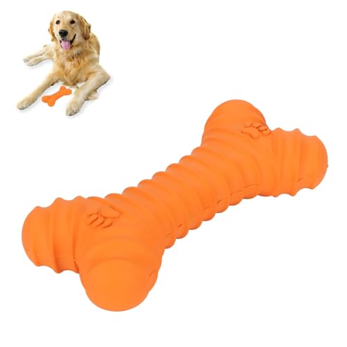 Quietschendes Hundespielzeug in Knochenform, unzerstörbares Kauspielzeug für Hunde, Naturkautschuk, interaktives Hundespielzeug, Quietschspielzeug für große Hunde, aggressive Kauer (Orange) von LAIBUY