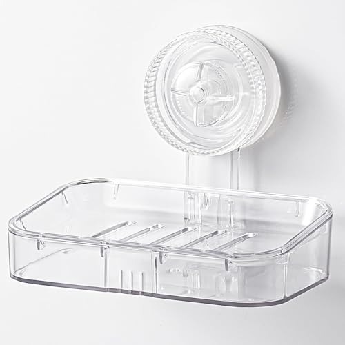 Seifenschale – transparente Saugnapf-Seifenschale für die Dusche mit starker Saugkraft und wiederverwendbarem Klebstoff, kein Bohren, selbstentleerend, abnehmbar, wasserdicht, Seifenschwammhalter für von LAIBUY