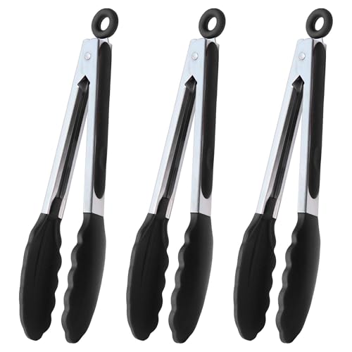 Servierzange 22,9 cm Kochzange mit Silikonspitzen, 3er-Set (schwarz) von LAIBUY