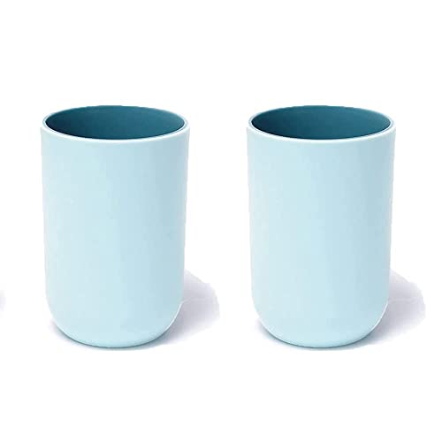 Unzerbrechliche, wiederverwendbare Trinkbecher, Set mit 2 Farben, Zahnputzbecher, Kunststoff, 300 ml, spülmaschinenfest (Hellblau und Hellblau) von LAIBUY