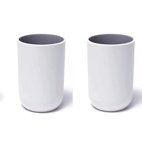 Unzerbrechliche, wiederverwendbare Trinkbecher, Set mit 2 Farben, Zahnputzbecher, Kunststoff, 300 ml, spülmaschinenfest (Hellgrau und Hellgrau) von LAIBUY