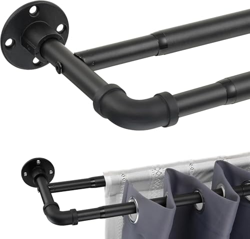 Gardinenstange Innenlauf 2-Läufig Industrieller Stil, 74-163cm Gardinenstange für Fenster mit Flanschkopf aus Edelstahl, Gardinenstange Verstellbare Dekorative Fenster/Mattschwarz Gardinenstange Innenlauf 2-Läufig Industrieller Stil, 74-163cm Gardinenstange für Fenster mit Flanschkopf aus Edelstahl, Gardinenstange Verstellbare Dekorative Fenster/Mattschwarz von LAIDER HEROS