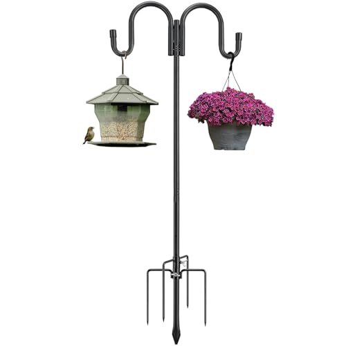 LAIDER HEROS Garden Schäferhaken, 208cm Heavy Duty Garten Doppelhaken Mit 5 Prong Rust Resistant Base Shepherds Crook Hook, Vogelfutterspender Stange für Pflanzenkörben, Laternen/Mattschwarz LAIDER HEROS Garden Schäferhaken, 208cm Heavy Duty Garten Doppelhaken Mit 5 Prong Rust Resistant Base Shepherds Crook Hook, Vogelfutterspender Stange für Pflanzenkörben, Laternen/Mattschwarz von LAIDER HEROS