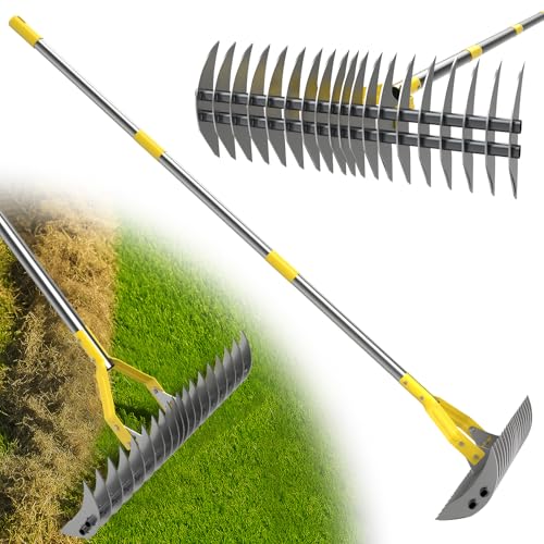 Rechen, 140cm Robuster Rechen zur Beseitigung von Moos und Rasenfilz mit scharfer Klinge für die Entfernung von Totem Gras, für Hof, Garten, Rasen/Silber von LAIDER HEROS