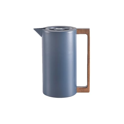 Thermoskanne Kaffeekannen Edelstahl Vakuum Isolations, Mit Holzgriff Und Einfachem Sicherheitsdruckknopf, Für Zuhause, Hotel, Büro (Blau,1L) von LAIKAIEU