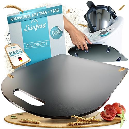 LAINFELD Gleitbrett für Thermomix TM6 TM5 | Schwarzes Premium Acrylglas | Müheloses Verschieben ohne Beschädigung der Waage | Rollbrett Gleiter von LAINFELD