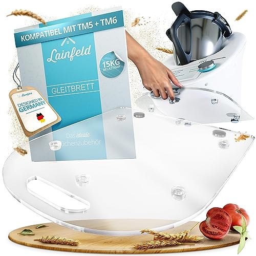 LAINFELD Gleitbrett für Thermomix TM6 TM5 | Transparentes Premium Acrylglas | Müheloses Verschieben ohne Beschädigung der Waage | Rollbrett Gleiter von LAINFELD