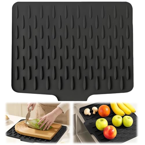Abtropfmatte für die Küche, Abtropfmatte Geschirr, Silikon-Abtropfmatte, mit geneigter Wasserumleitungsmatte,auslaufsicher, Arbeitsplattenschutz 40 x 32,5cm für Badezimmer-Arbeitsplatten, Küchenspüle von LAINIKE
