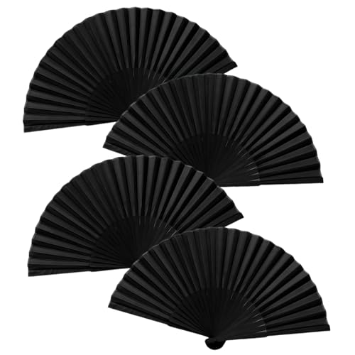 LAINIKE 4 Stück Handfächer Schwarz Faltfächer Faltbarer Handfächer Schwarz Taschenfächer Hand-Faltfächer Chinesischer Fächer for Sommer Party tanzende Haus Hochzeits Dekorationen von LAINIKE