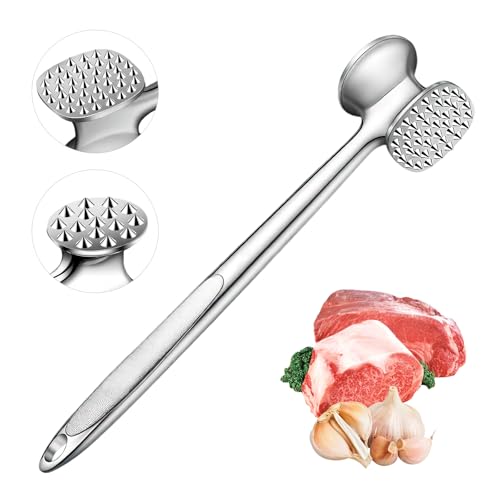 LAINIKE Fleischklopfer Edelstahl Fleischhammer Doppelseitig Fleischklopfer mit Rutschfestem Griff Antihaft Schnitzelklopfer 24.5 cm aus Edelstahl für Steak Schnitzel Koteletts Schwein Huhn von LAINIKE