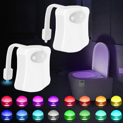 WC-Nachtlichter, 16 Farbwechsel, Toilettenschüssel-Licht mit Bewegungsmelder, aktiviertes LED-Nachtlicht, Badezimmer-Zubehör, Dekoration, Neuheit Gadgets für Kinder und Erwachsene, 2 Stück von LAINIUTE