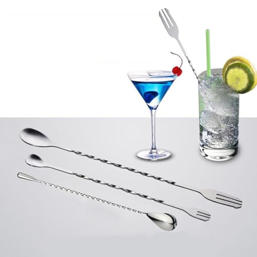 304 Edelstahl-Löffel, doppelseitiges Design, polierte Vorderseite, ideal zum Mischen von Cocktails und zur Zubereitung von Getränken, Mehrzweck-Barkeeper-Löffel-Set von LAIOUSN