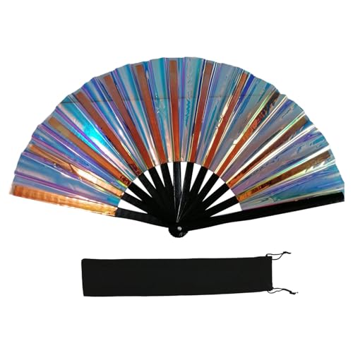 LAIOUSN Großer schimmernder, bunter faltbarer Handfächer für Line Dance Martial Art Taichi Handventilator mit reflektierendem Design, bunte Hand von LAIOUSN