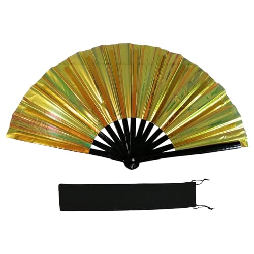 LAIOUSN Großer schimmernder, bunter faltbarer Handfächer für Line Dance Martial Art Taichi Handventilator mit reflektierendem Design, bunte Hand von LAIOUSN