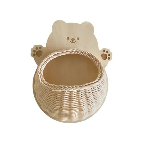 LAIOUSN Rattan Gewebtes Wandregal Kätzchen Bär Muster Handgefertigte Hängende Aufbewahrung für Haushaltsgegenstände Rattan Gewebtes Regal von LAIOUSN