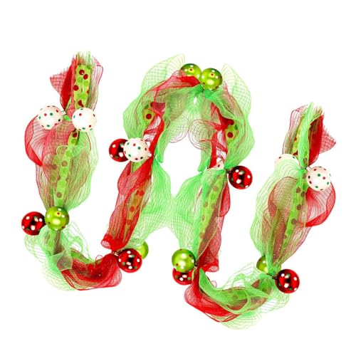 Weihnachtsgirlanden mit goldfarbenem, rot-grünem Band, Perlen, Weihnachtsdekoration für Kaminsims, Wand, Tür, Styling, Festival, Band, Perlen, Girlanden von LAIOUSN