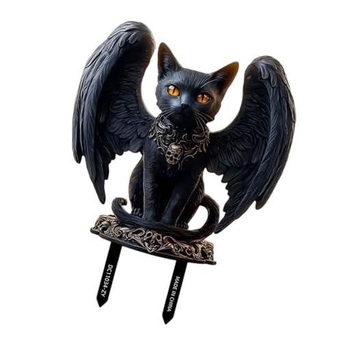 Wetterfestes, einzigartiges schwarzes Adressschild in Moggie-Form für Außenbereiche, perfekt für Halloween oder Gartenpartys, Blumenbeete, PVC, Moggie-Gartendekoration von LAIOUSN