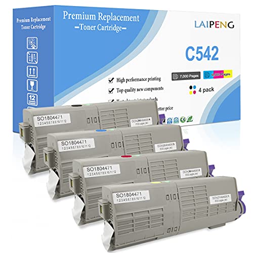 4 Farben Kompatible Tonerkartuschen C542 C532 MC563 MC573 Hohe Kapazität 7000 Seiten für Schwarz & 6000 Seiten für C M Y Für Oki Okidata Farblaserdrucker C532dn C542dn MC563dn MC573dn von LAIPENG