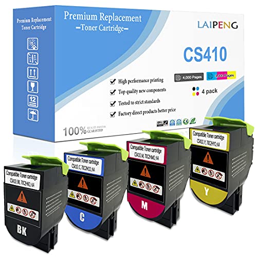 LAIPENG 4 Farben Kompatible Tonerkartuschen CS310 CS410 CS510 Hohe Kapazität 4000 Seiten BK, 3000 Seiten CMY für CS310dn CS310n CS310dn CS410n CS410dn CS410dtn CS510de CS510dte von LAIPENG