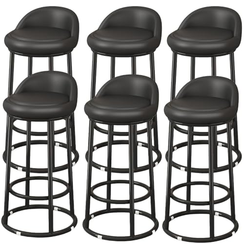 LAITEGOG Barhocker-Set,29" Ergonomische Gepolsterte Barhocker mit Rückenlehne,PU-Lederpolsterung,Metallrahmen und Fußstütze,für Esszimmer Heimbar Kücheninsel(Black,6PCS) von LAITEGOG