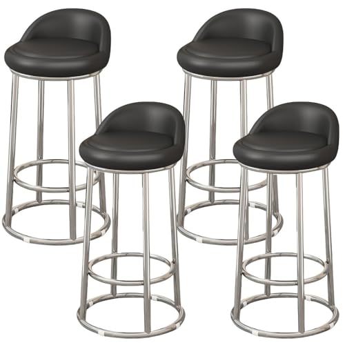LAITEGOG Barhocker-Set,29" Ergonomische Gepolsterte Barhocker mit Rückenlehne,PU-Lederpolsterung,Metallrahmen und Fußstütze,für Esszimmer Heimbar Kücheninsel(Black A,4PCS) von LAITEGOG