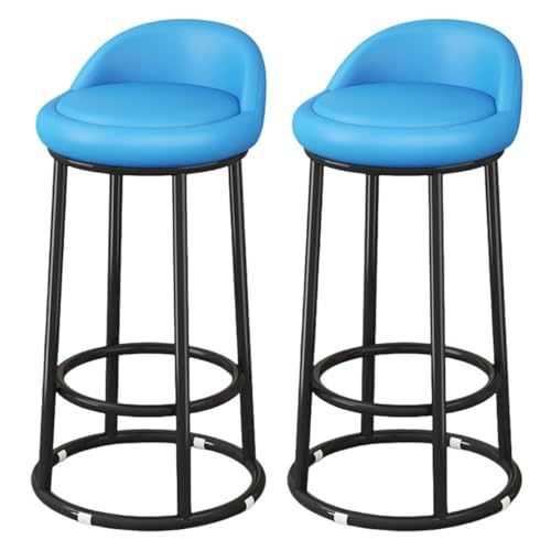 LAITEGOG Barhocker-Set,29" Ergonomische Gepolsterte Barhocker mit Rückenlehne,PU-Lederpolsterung,Metallrahmen und Fußstütze,für Esszimmer Heimbar Kücheninsel(Blue,2PCS) von LAITEGOG