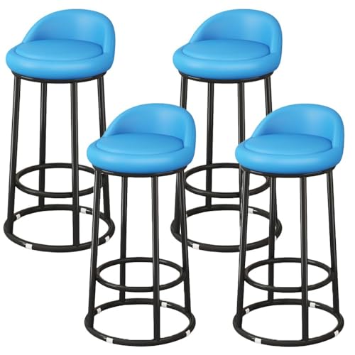 LAITEGOG Barhocker-Set,29" Ergonomische Gepolsterte Barhocker mit Rückenlehne,PU-Lederpolsterung,Metallrahmen und Fußstütze,für Esszimmer Heimbar Kücheninsel(Blue,4PCS) von LAITEGOG