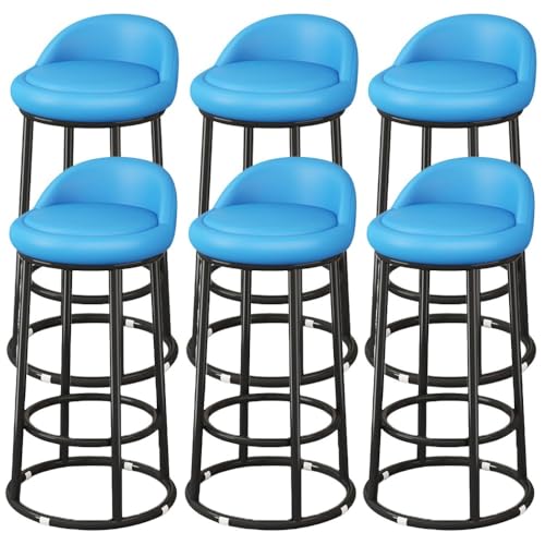 LAITEGOG Barhocker-Set,29" Ergonomische Gepolsterte Barhocker mit Rückenlehne,PU-Lederpolsterung,Metallrahmen und Fußstütze,für Esszimmer Heimbar Kücheninsel(Blue,6PCS) von LAITEGOG