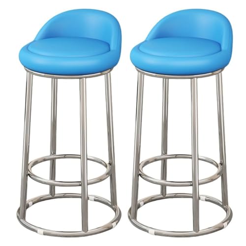 LAITEGOG Barhocker-Set,29" Ergonomische Gepolsterte Barhocker mit Rückenlehne,PU-Lederpolsterung,Metallrahmen und Fußstütze,für Esszimmer Heimbar Kücheninsel(Blue A,2PCS) von LAITEGOG