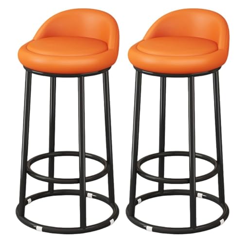 LAITEGOG Barhocker-Set,29" Ergonomische Gepolsterte Barhocker mit Rückenlehne,PU-Lederpolsterung,Metallrahmen und Fußstütze,für Esszimmer Heimbar Kücheninsel(Orange,2PCS) von LAITEGOG