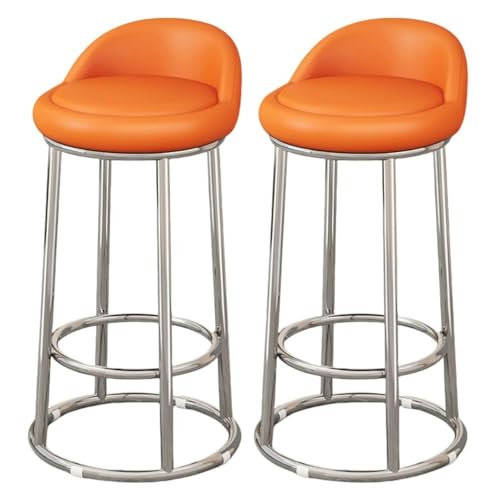 LAITEGOG Barhocker-Set,29" Ergonomische Gepolsterte Barhocker mit Rückenlehne,PU-Lederpolsterung,Metallrahmen und Fußstütze,für Esszimmer Heimbar Kücheninsel(Orange A,2PCS) von LAITEGOG