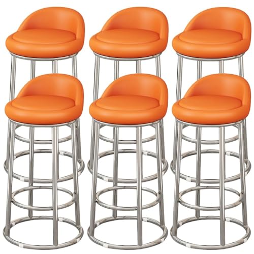 LAITEGOG Barhocker-Set,29" Ergonomische Gepolsterte Barhocker mit Rückenlehne,PU-Lederpolsterung,Metallrahmen und Fußstütze,für Esszimmer Heimbar Kücheninsel(Orange A,6PCS) von LAITEGOG