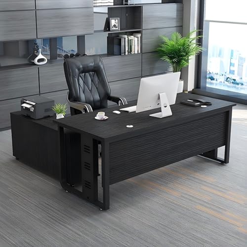 LAITEGOG Schreibtisch Großer Chefschreibtisch,Eckschreibtisch, Computertisch, Bürotisch, Schreibtische mit Stauraum-for Chefs, Geschäftsinhaber, Manager und Vorgesetzte(Black A,160 * 60CM) von LAITEGOG