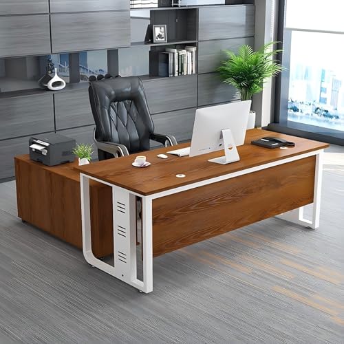 LAITEGOG Schreibtisch Großer Chefschreibtisch,Eckschreibtisch, Computertisch, Bürotisch, Schreibtische mit Stauraum-for Chefs, Geschäftsinhaber, Manager und Vorgesetzte(Golden Oak B,160 * 80 cm) von LAITEGOG