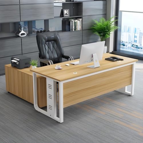 LAITEGOG Schreibtisch Großer Chefschreibtisch,Eckschreibtisch, Computertisch, Bürotisch, Schreibtische mit Stauraum-for Chefs, Geschäftsinhaber, Manager und Vorgesetzte(Light Walnut B,140 * 60CM) von LAITEGOG