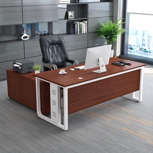 LAITEGOG Schreibtisch Großer Chefschreibtisch,Eckschreibtisch, Computertisch, Bürotisch, Schreibtische mit Stauraum-for Chefs, Geschäftsinhaber, Manager und Vorgesetzte(Teak B,160 * 80 cm) von LAITEGOG