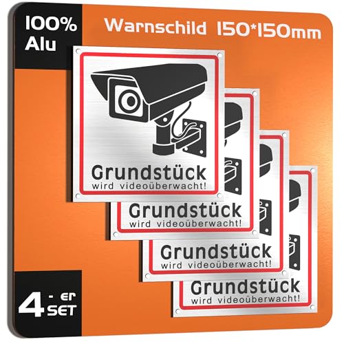 LAIWOO Achtung Videoüberwachung Schild 15x15cm Videoüberwachung - Warnschild - Hinweisschild für Kameraüberwachung - Aluverbund Warnhinweis für Innen Außen von LAIWOO