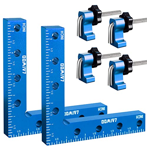 LAIWOO Positionierwinkel 90 Grad Winkel Klemme 140mm/5,5 Zoll, 4 Paare Befestigungsclips, Messwinkel Rechtwinklige Klemme für Zimmermannswerkzeug, Winkelspanner für Bilderrahmen Regalschränke (Blau) von LAIWOO