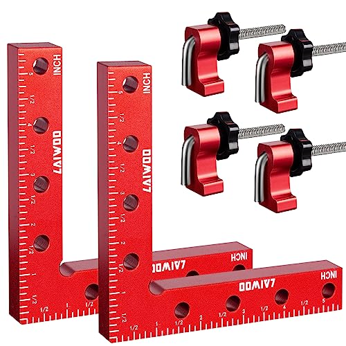 LAIWOO 90 Grad Winkel Klemme Positionierwinkel 140mm/5,5 Zoll, 4 Paare Befestigungsclips, Messwinkel Rechtwinklige Klemme für Zimmermannswerkzeug, Winkelspanner für Bilderrahmen Regalschränke (Rot) von LAIWOO