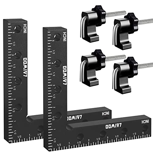 LAIWOO 90 Grad Winkel Klemme Positionierwinkel 140mm/5,5 Zoll, 4 Paare Befestigungsclips, Messwinkel Rechtwinklige Klemme für Zimmermannswerkzeug, Winkelspanner für Bilderrahmen Regalschränke von LAIWOO
