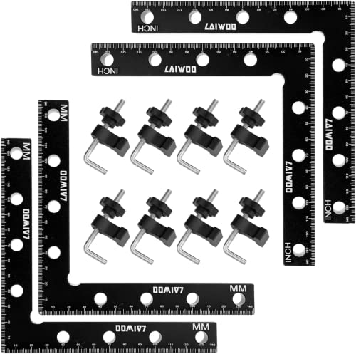 90 Grad Winkel Klemme Positionierwinkel Klemme 140mm/5,5 Zoll, 8 Paare Befestigungsclips, Messwinkel Rechtwinklige Klemme für Zimmermannswerkzeug, L-Type Eckklemme für Boxen Bilderrahmen Regalschränke von LAIWOO