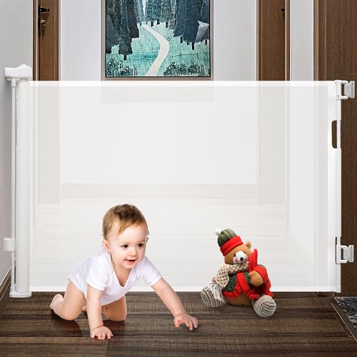 LAIWOO Türschutzgitter 0-150cm, Türschutzgitter Ausziehbar für Babys, Treppenschutzgitter für Türen, Innen und Außenbereiche, Einfache Bedienung mit Einer Hand (Weiß) von LAIWOO