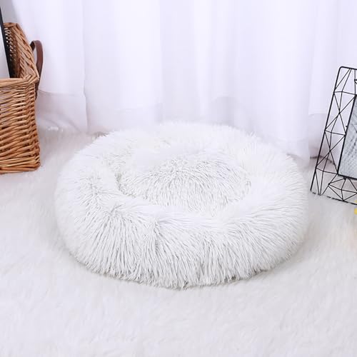 LAIZIHUI Hundebetten,Donut Kissen,Katzenbett, Hundekorb, Flauschiges Hundebett für große, mittelgroße & kleine Hunde. (60CM, weiß) von LAIZIHUI