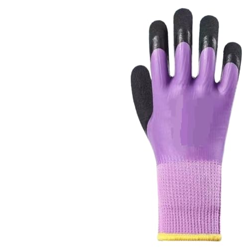 LAJHDCG Thickened work gloves Verschleißfeste, wasserdichte, ölbeständige und rutschfeste Gummihandschuhe for Baustellen-Kühllager am Strand Labor protection gloves(Purple women,Two-layer) von LAJHDCG