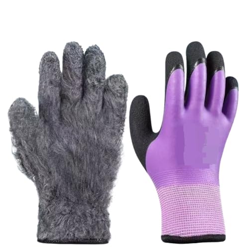 LAJHDCG Thickened work gloves Verschleißfeste, wasserdichte, ölbeständige und rutschfeste Gummihandschuhe for Baustellen-Kühllager am Strand Labor protection gloves(Purple women,Wool) von LAJHDCG