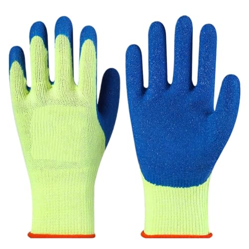 Labor protection gloves Faltenhandschuhe Aus Baumwollfaden For Arbeitsschutz, Baustellen, Verschleißfest Und Rutschfest Are used in various industrial and construction sc(A12 Yellow gauze blue) von LAJHDCG