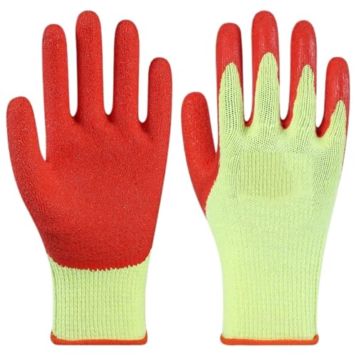 Labor protection gloves Faltenhandschuhe Aus Baumwollfaden For Arbeitsschutz, Baustellen, Verschleißfest Und Rutschfest Are used in various industrial and construction sc(A12 Yellow gauze red) von LAJHDCG