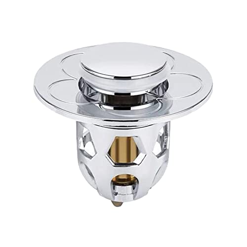 Universal Up Abflusssieb Abflussstopfen Waschbecken Rückprall Push-Typ Waschbeckenstöpsel Abfluss Sieb mit Anti Clogging Sieb für Ablaufgarnitur Waschbecken Badewanne Küche (Silver, One Size) von LAJIAOMIAN