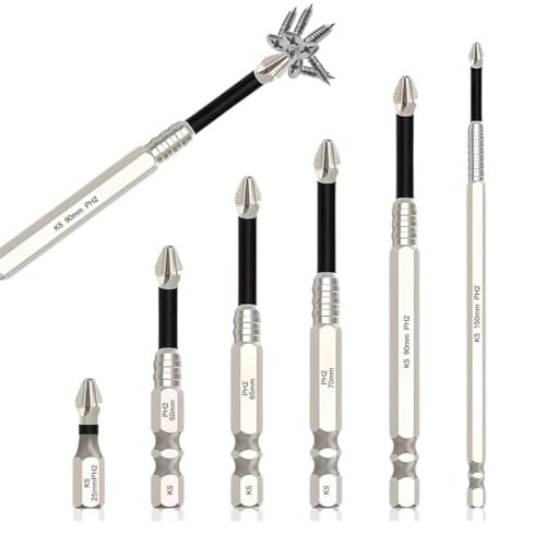LAJUP 6 Stück Hochmagnetischer Schraubendreher-Bohrer-Bit-Satz Magnetische Bits Set Magnetisch Ph2 Bitsatz Lang Starke Magnetische Haltbarkeit Anti-Rutsch, Kreuzschrauber Bohrer von LAJUP